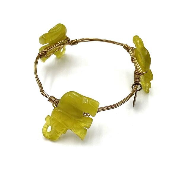 Bourbon and Boweties Bracelet Bangle Green Jade Elephants 7.25” - Picture 2 of 8